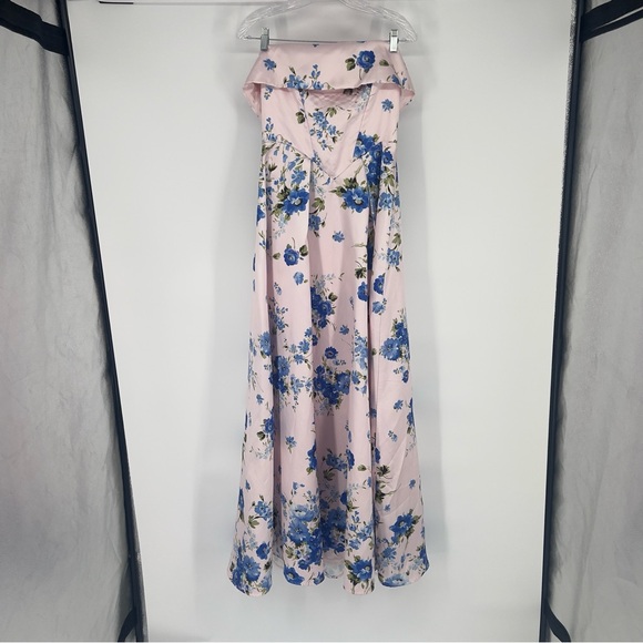 If By Sea Pink Blue Colorful Floral Strapless A-Line Formal Maxi Dress Gown M - Picture 1 of 9